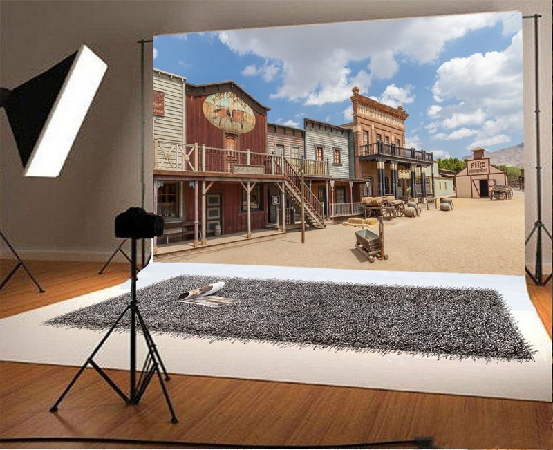 Yeele 7x5ft Western Town Backdrop West Cowboy Background for Photography Rural Countryside Wood House American Culture Photo Background Adults Party Studio Props - Image 1